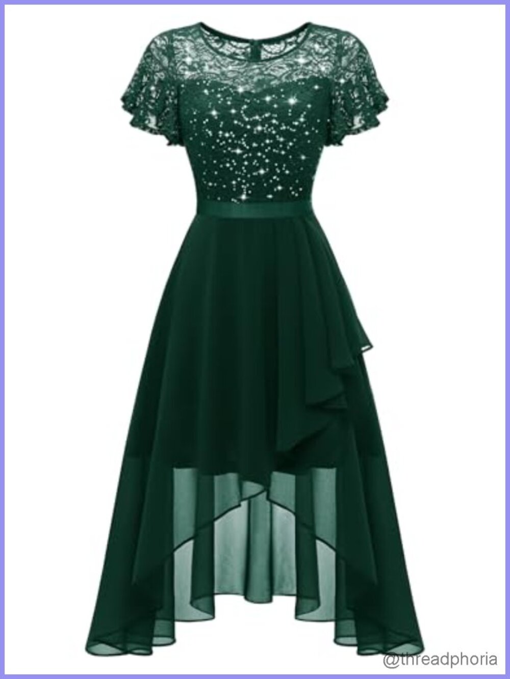 Womens Sequin High Low Semi Formal Bridesmaid Dress Lace Chiffon
